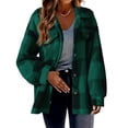 thumbnail image 2 of Siilsaa Womens Fuzzy Fleece Plaid Shacket Jacket Buffalo Plaid Flannel Sherpa Puffer Coat Button Down Sherpa Shacket Green,2XL, 2 of 5