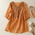 thumbnail image 3 of Vintage Boho T Shirts for Women 2026 Summer Casual Cotton Linen Elbow Sleeve V Neck Floral Embroidery Graphic Tees, 3 of 7