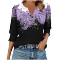 thumbnail image 3 of Xdegoge 3/4 Sleeve Tops for Women Plus Size Floral V Neck T Shirt Summer Fashion Tunic Shirts Dressy Casual Loose Fit Blouses, 3 of 8