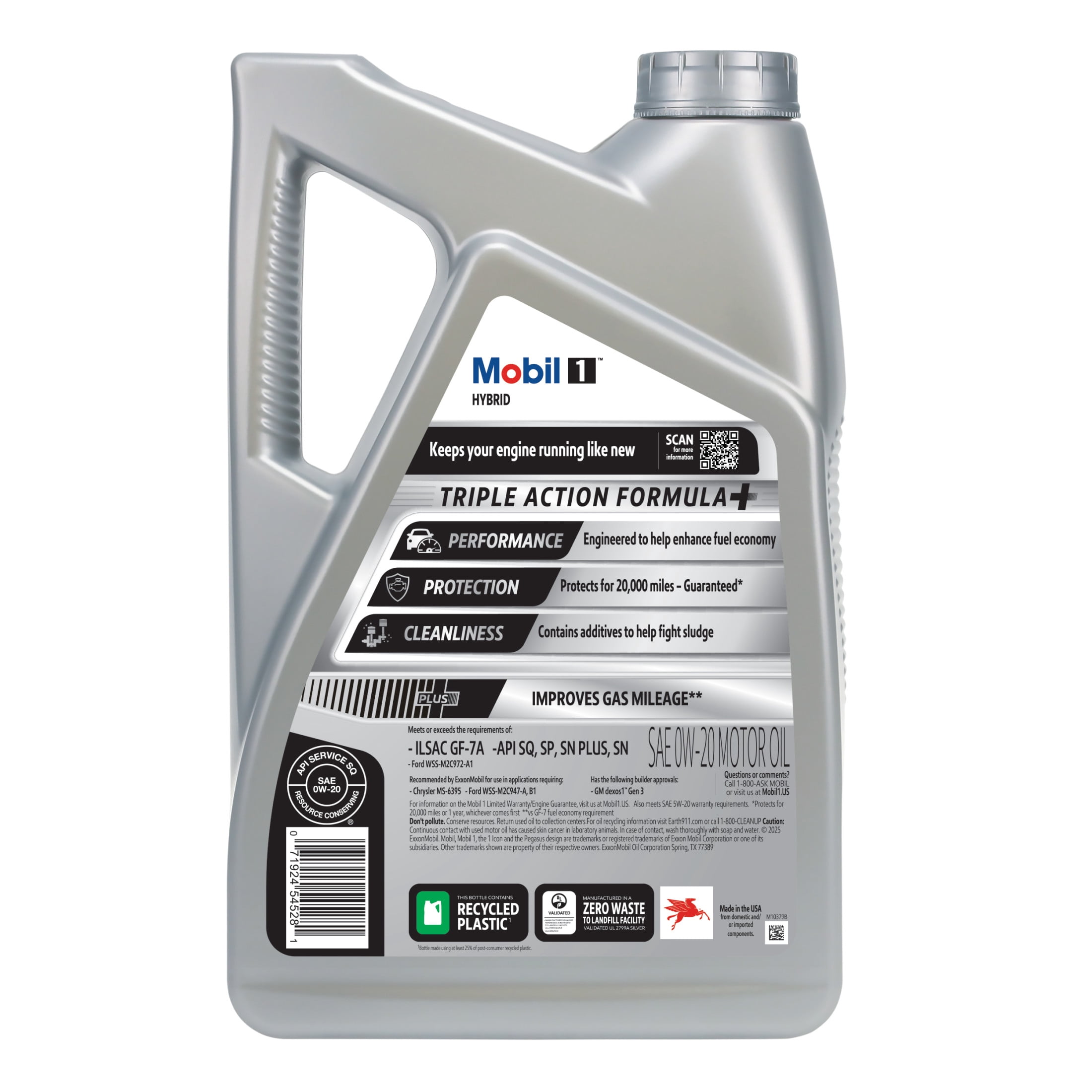 Mobil 1 Hybrid 0W-20 Advanced Full Synthetic Motor Oil, 5 Quart