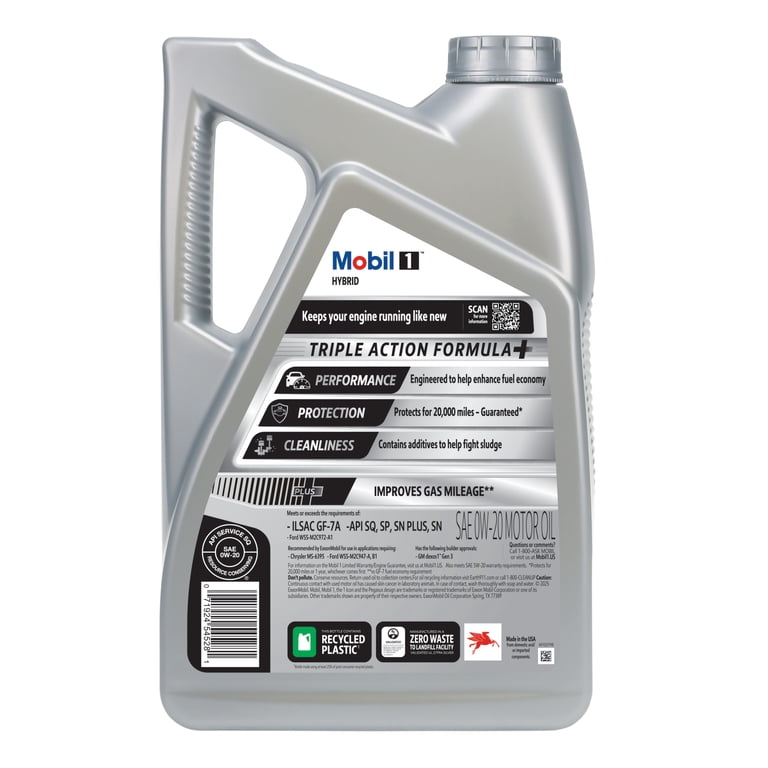 Mobil 1 Hybrid 0W-20 Advanced Full Synthetic Motor Oil, 5 Quart