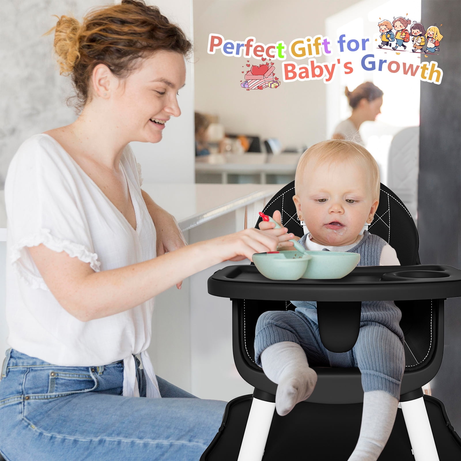 Baby High Chair 6 in 1 Convertible Highchair for Babies and Toddlers Booster Seat Floor Seat Function