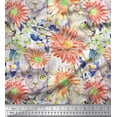thumbnail image 1 of Soimoi Orange Silk Fabric Dog Face,Leaves & Floral Print Fabric by Yard 42 Inch Wide, 1 of 1