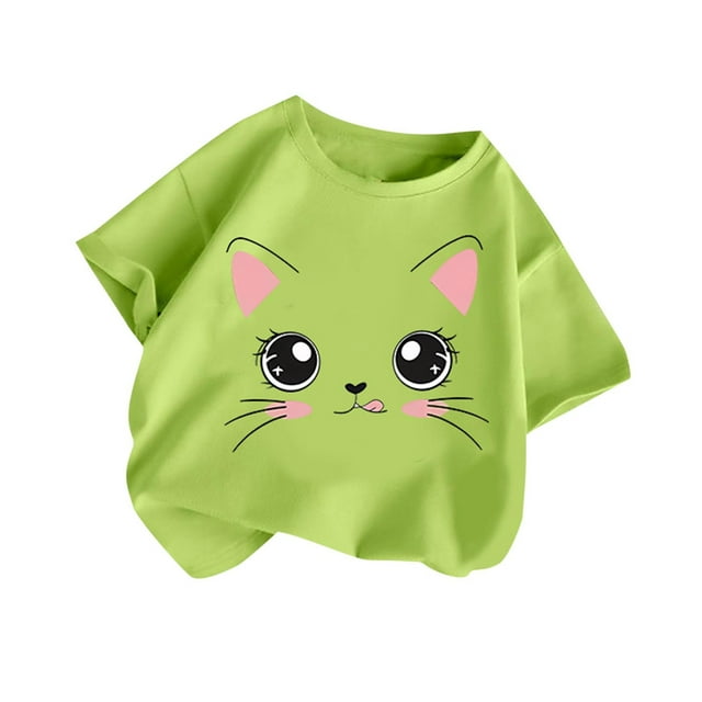 T-shirts pour Filles à Manches Courtes avec Animaux, T-Shirts Graphiques d'Été, T-Shirts à Col Rond, T-Shirts Vert Menthe 4-6 Ans