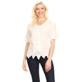 thumbnail image 5 of Sakkas Emma Womens Stonewashed V neck Short Sleeve Blouse Top Crochet Button Down - Ivory - Large, 5 of 5