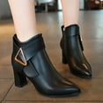 thumbnail image 2 of NECHOLOGY Botas Mujer Adulto Femenino Zapatos Botines de mujer Botas de mujer Cómodo Punta estrecha Tacón grueso Cremallera lateral Color sólido Otoño e invierno (Black, 6.5), 2 of 7