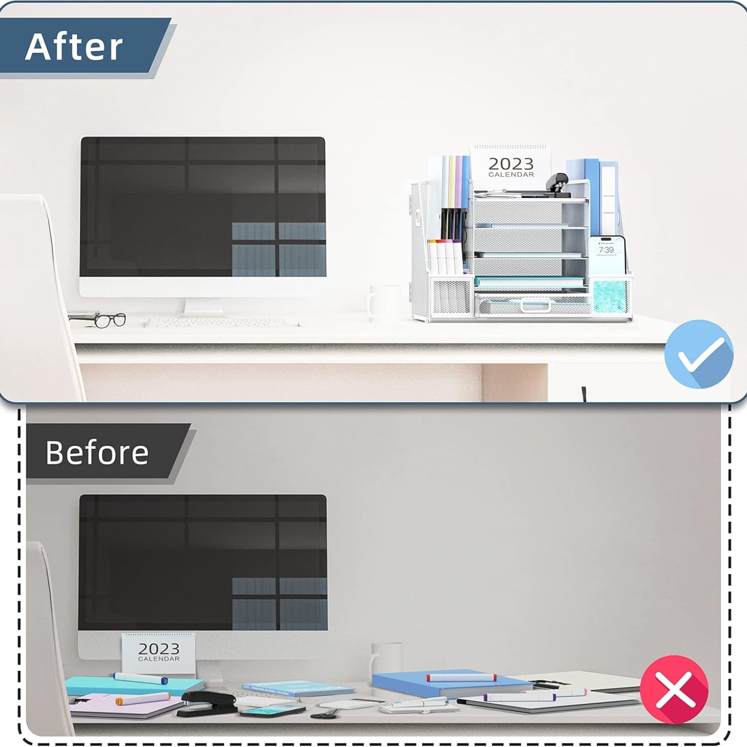 INTIGE 5-Tier Tray-style Document Rack, Desktop Document Sorter with Bookends for Home and Office