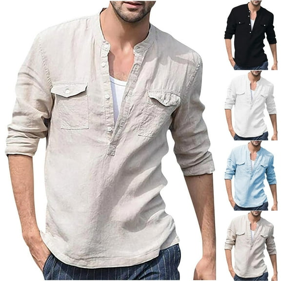 Dxzfnsa Men's Long Sleeve Shirts Comfortable Crew Neck Oversize Tops Classic Button Raglan Pullover Daily Work Stripe Tee Tops M-3XL