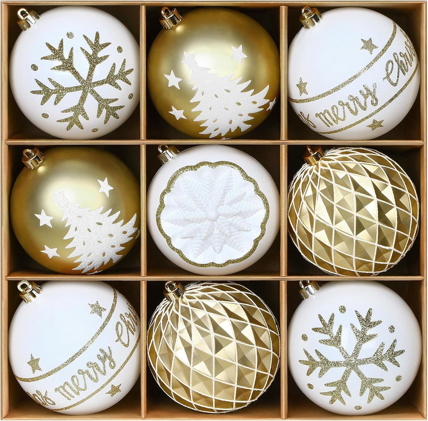 100MM/4 Inch 9PCS Large Christmas Balls Ornaments, Shatterproof Plastic Hanging Big Baubles Set for Xmas Tree Decoration Holiday Party Wedding Decorations with Hook
