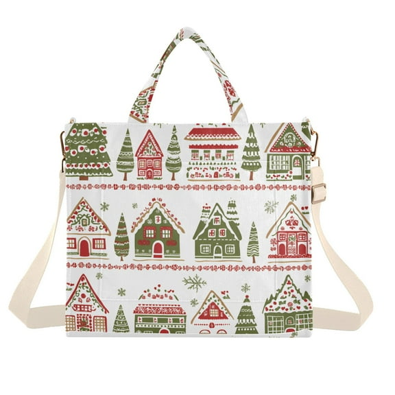 FORMRS Womens Corduroy Tote Bag Crossbody Shoulder Handbag with Pocket, Red Christmas House