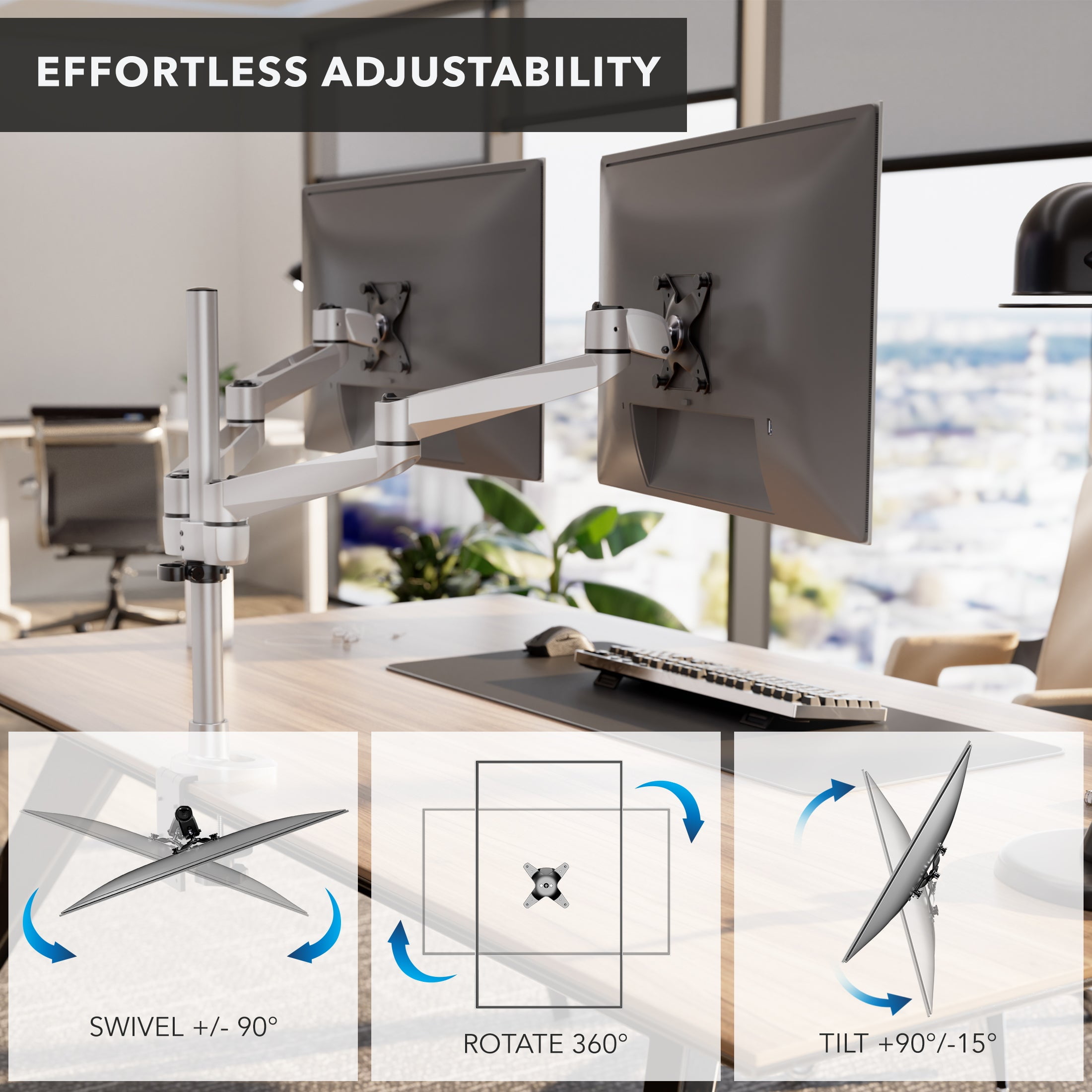 CLiX Series Full Motion Dual Monitor Desk Mount