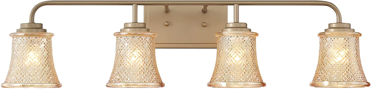 Vanity Art Elegant Cut Crystal Glass 4 Lights Bath Vanity Light for Over Mirror Hallway Living Room | Modern Wall Lighting with Clear Glass Shade Bathroom Light Fixtures W5004BD-B02