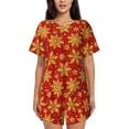 thumbnail image 1 of Fotbe Christmas With Gold Snowflakes Conjunto de Pijama Estampado para Mujer, 2 Piezas, Ropa de Dormir con Camiseta de Manga Corta y Shorts Suaves-Large, 1 of 6