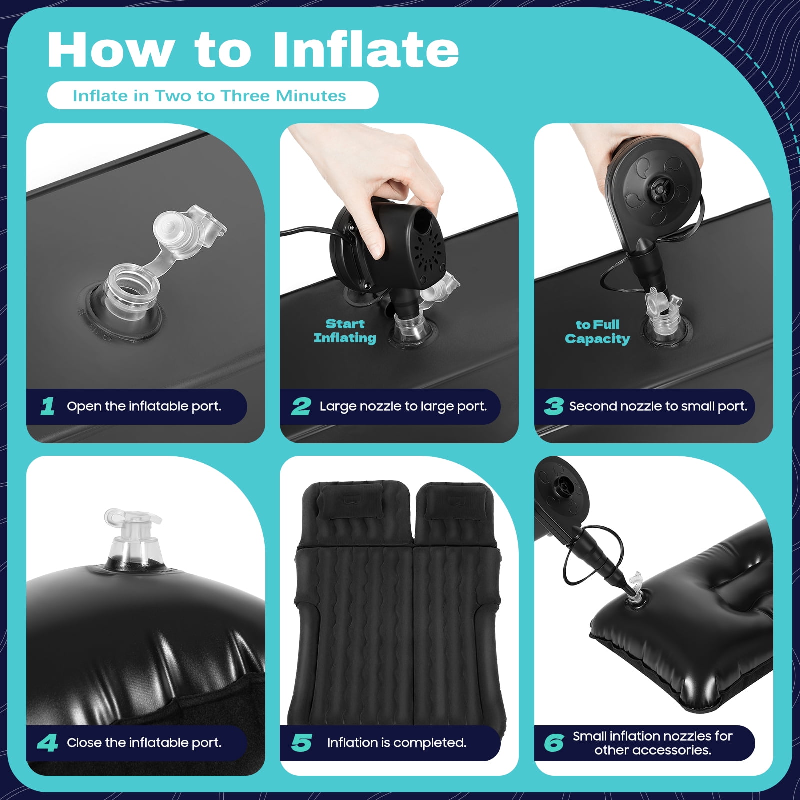 68.5*49.61in SUV Inflatable Mattress Black Inflatable Bed Modern Inflatable Bed for Camping, Traveling