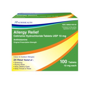 Aurohealth  ALLERGY RELIEF  Cetirizine Hydrochloride 10MG 100 COUNT TABLETS