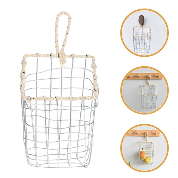 LOLIPPYY Iron Wire Wall Basket with Handle for Kitchen Storage, Multifunctional Hanging Organizer Basket for Home