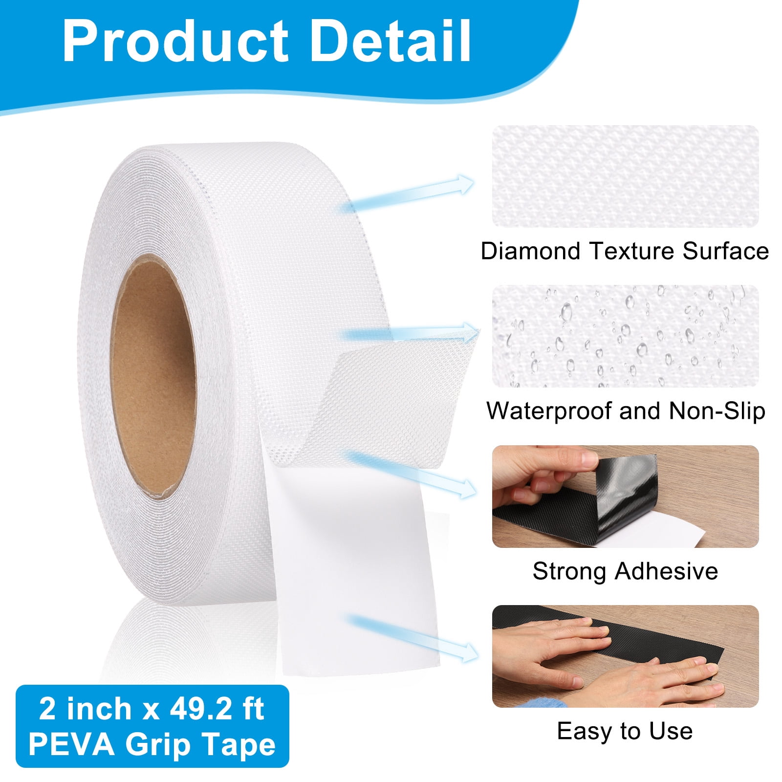 Rubber Grip Tape, 2" x 49.2 Ft Non-Slip Tape Diamond Textured Adhesive Grip Tape for Outdoor/Indoor Steps (Clear)