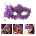 thumbnail image 4 of Mascarilla veneciana de encaje con cristales y flores de lirio para Halloween, mascarada y fiesta de disfraces (morada), 4 of 7