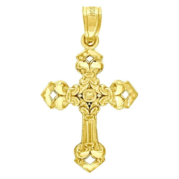 10k Yellow Gold Mens Women Textured Cross Religious Charm Pendant Pendant Necklace for Men
