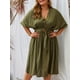 thumbnail image 3 of Vestido a media pierna con cuello en V y decoración de botones de murciélago de talla grande con cinturón, vestido a media pierna elegante para mujer, 3 of 4