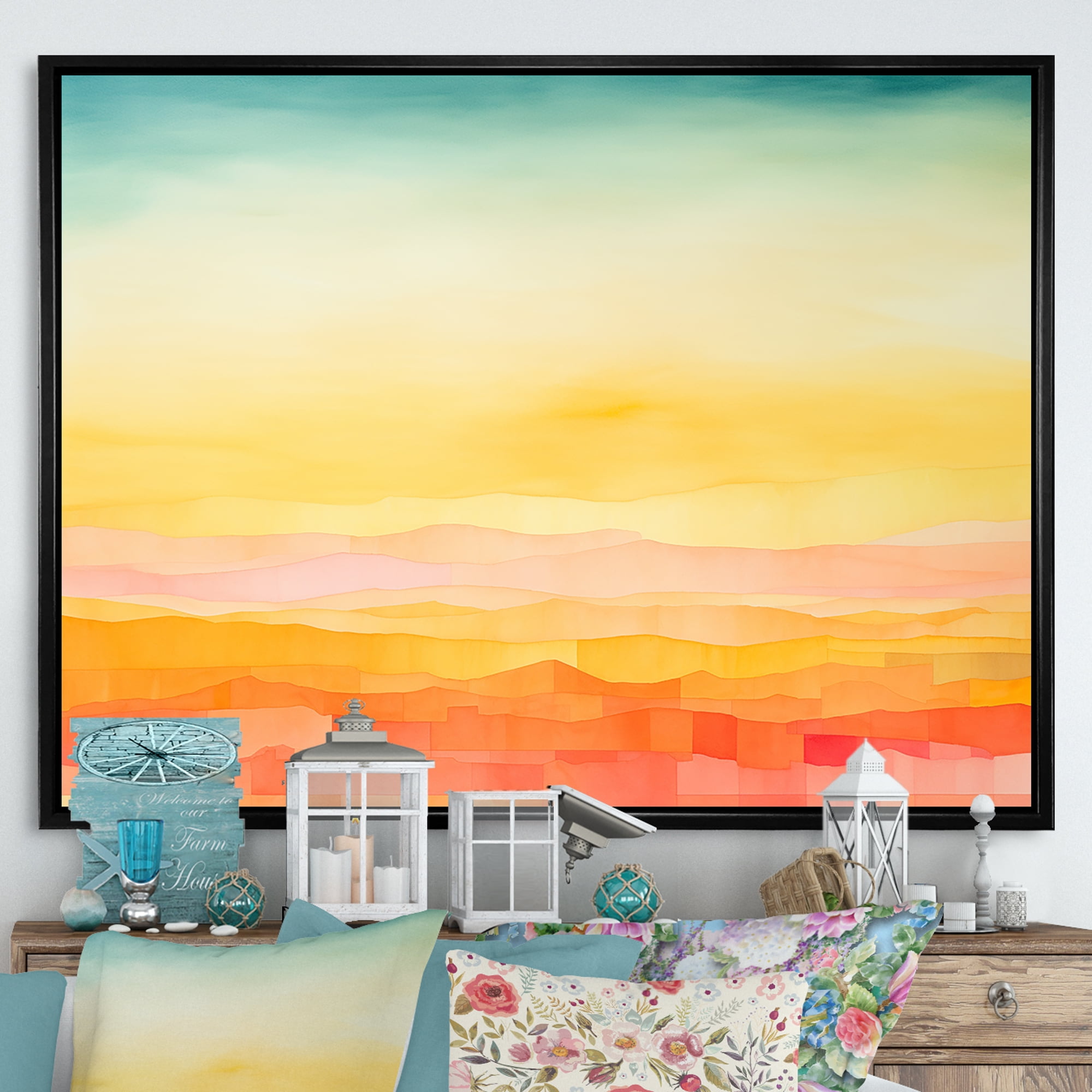 Designart Yellow Natural framed wall art, Sunrisesunset framed