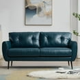 thumbnail image 3 of AODAILIHB 61" Mini Leather Arm Couch, 2 Seater Modern L-Shaped Sofa, Mid Century Modern Small Comfy Loveseat Sofa for Living Room, Bedroom, Office, ,Blue, 3 of 9