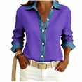 thumbnail image 1 of TaTaai Women's Loose Fit Blouse Long Sleeve Lapel Collar Waffle Knit Design Button Front Denim Style Casual Top Gift, 1 of 5