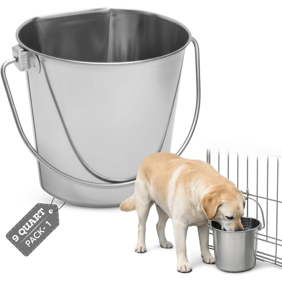 Flat Sided Stainless Steel Bucket Without Hooks - 9 Quarts