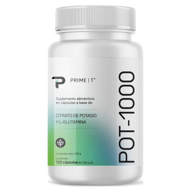 Primetech Citrato de Potasio POT-1000, 120 Cápsulas de 1000 mg. Mineral y electrolito esencial para mantener el equilibrio hídrico del cuerpo