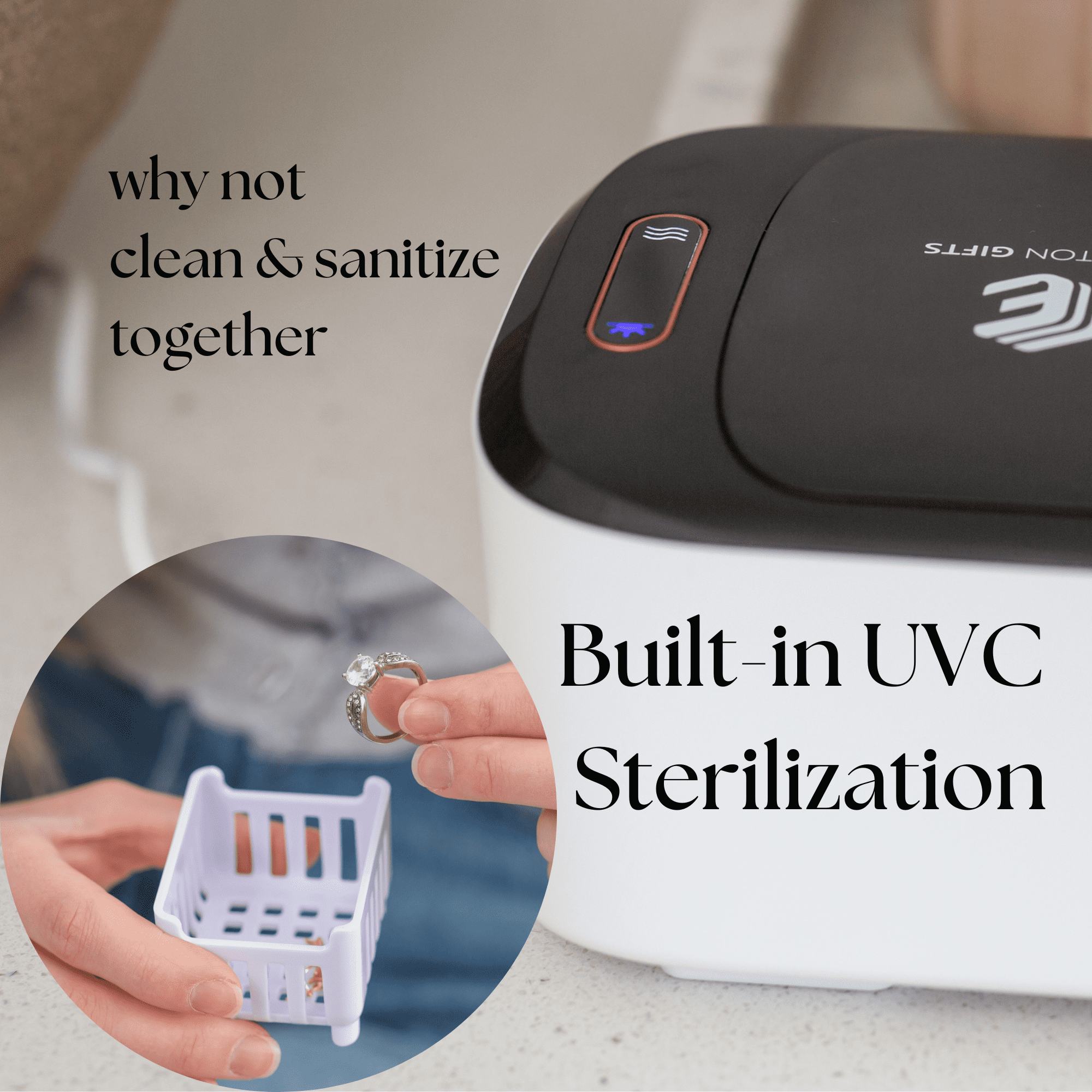 Ultrasonic Jewelry Cleaner & UVC Professional Sterilizer Machine, 550ml 46KHz Power Portable Ultra Sonic Cleaner for Cleaning Glasses, Watches, Coins, Makeup, Dentures