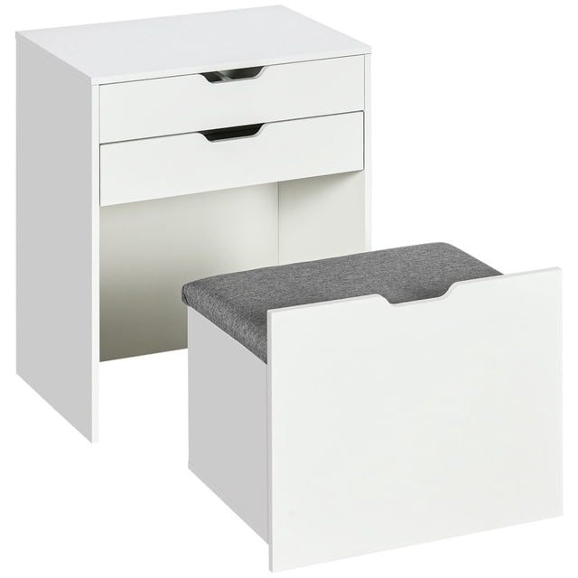 Ensemble de Coiffeuse Blanc avec Miroir Rabattable et Tabouret - Table de Maquillage / Rangement et Organisation pour Chambre - 23.6 Pouces x 15.7 Pouces x 44.9 Pouces