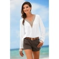thumbnail image 2 of LASCANA Women's Crochet Trim V-Neck Blouse Shirt Crochet Detail, 2 of 5