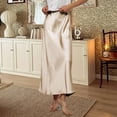 thumbnail image 4 of Women’s Satin Maxi Skirt High Waist Long Skirt Elegant A-Line Silky Smooth Skirt for Office or Casual Wear Beige S, 4 of 5