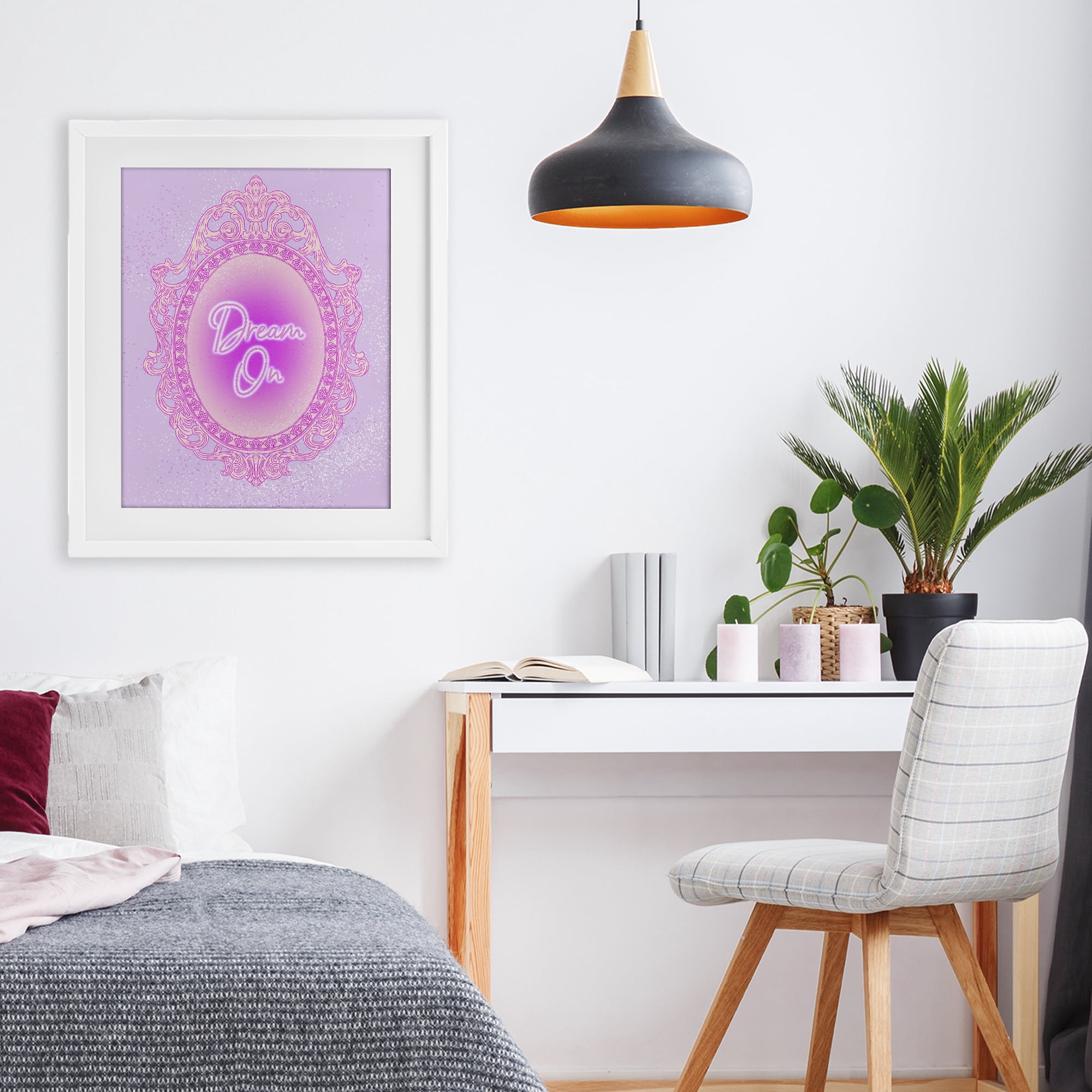 Stupell Industries Dream On Ornate Mirror White Framed Print Under Glass, design by Ziwei Li