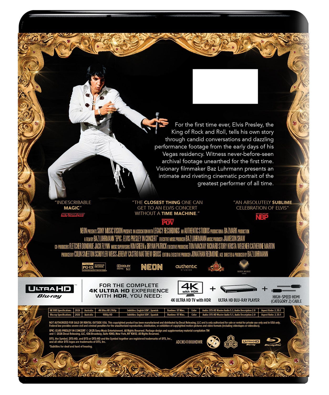 Epic: Elvis Presley In Concert (4K Ultra HD + Blu-ray) Decal - Neon, Documentary