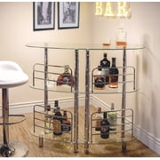 Mango Steam Contemporary Home Bar Liquor Table | Modern Clear Tempered Glass Shelves | 41 H x 47 L x 13.6 D