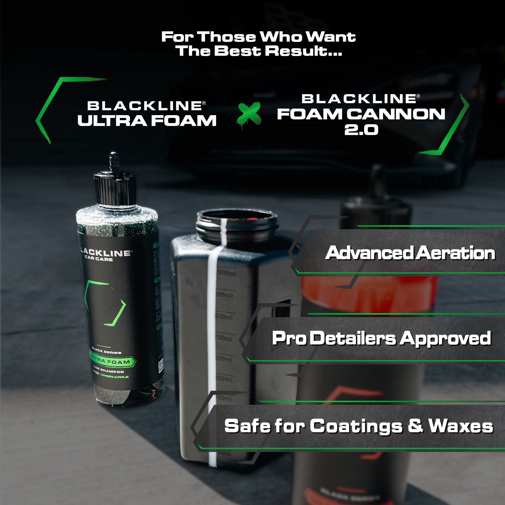 Blackline Automotive Extreme Foaming Car Shampoo - Extreme Ultra Foam Perfect for Ceramic Coatings - Compatible with Foam Cannon for Pressure Washer (64 Fl Oz, Green Apple)