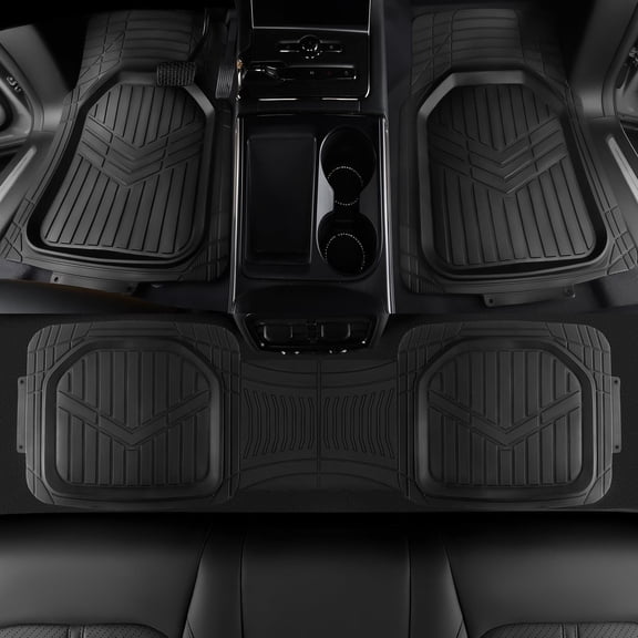 4-Piece Heavy Duty PVC Floor Mats with Cargo Liner and Rear, Waterproof Trim To Fit Car Mats, Black