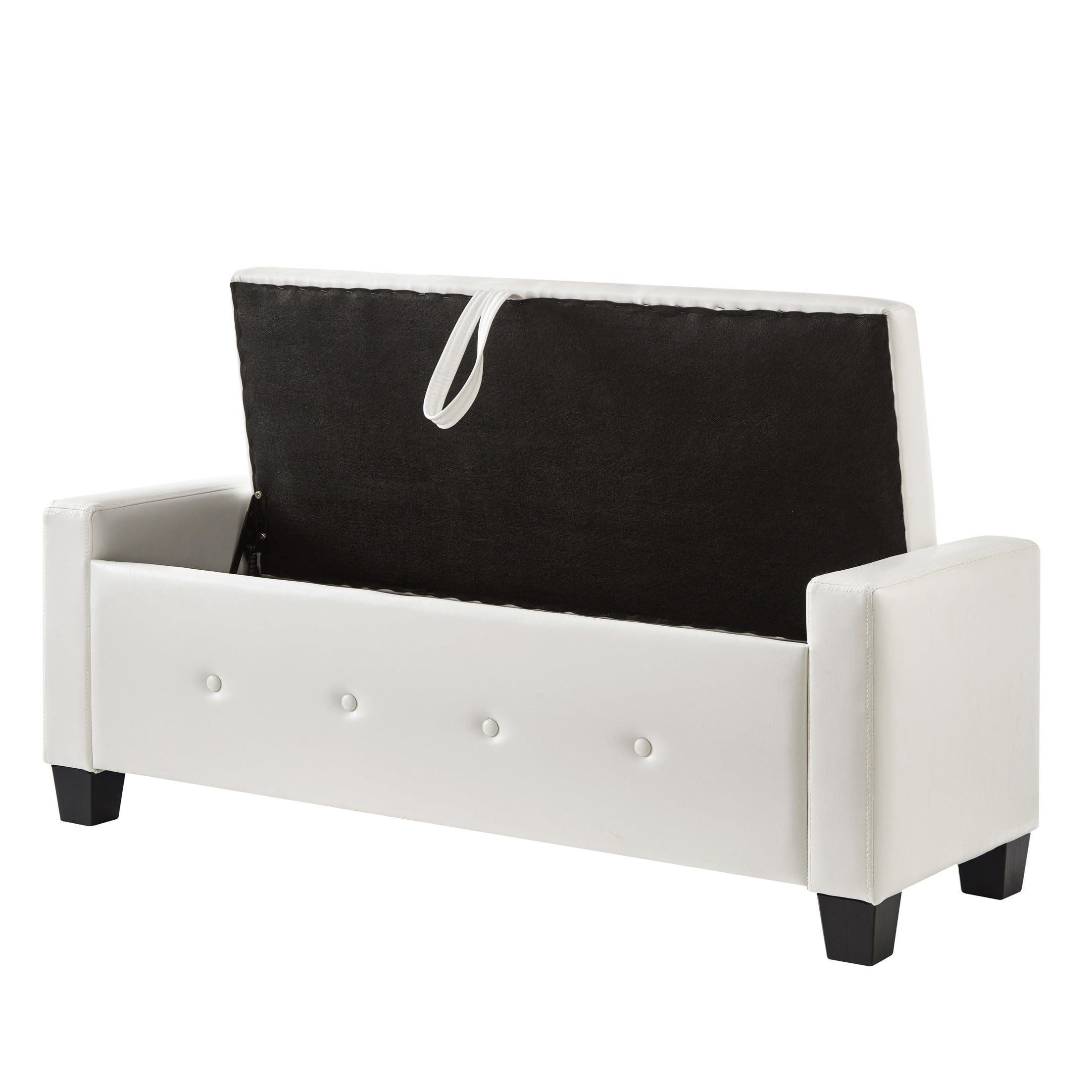 Aukfa 48" Storage Ottoman Bench with Safety Hinges, Upholstered Tufted Faux Leather Bench for Bedroom, Living Room & Entryway, White