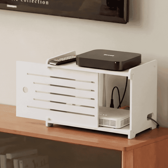 Wooden WiFi Router Storage Box Hider Shelf, Decorative Projector Box Hider Rack Countertop, for Cable, Modem, Internet, Router Power Cover Storage Organizer Cabinet Wall Mounted, Solid Wood