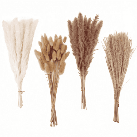 Dried Pampas Grass Decor, 100Stems, Mixed White& Brown Pampas Grass Bouquet for Wedding, Boho & Rustic Home Decor, 17"