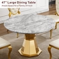 thumbnail image 5 of Shikeyi 47" Round Marble Dining Table for 4-6, Luxury Modern Kitchen Table with Marble Grain MDF Tabletop & Gold Mirrored Stainless Steel Pedestal Base for Dining Room, Grey (Table Only), 5 of 8