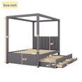 thumbnail image 4 of Full Size Upholstery Canopy Platform Bed with Trundle and 3 Storage Drawers, Solid Wood Captain Bed with 4-Poster Canopy Roof and Strong Slats Support for Bedroom, No Box Spring Needed, Gray, 4 of 7
