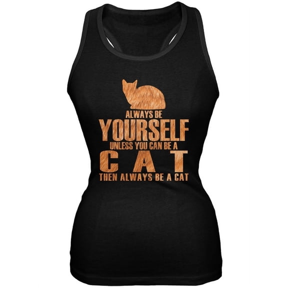 Always Be Yourself Cat Black Juniors Soft Tank Top - Large