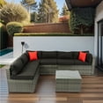 thumbnail image 4 of SEGMART Wicker Patio Furniture Sets, Newest 7PCS Outdoor Wicker Patio Sectional Sofa w/14 Padded Cushions, wood Table Table, 4 Armless Sofas, Conversation Sets for Porch Backyard Garden, S1472, 4 of 7