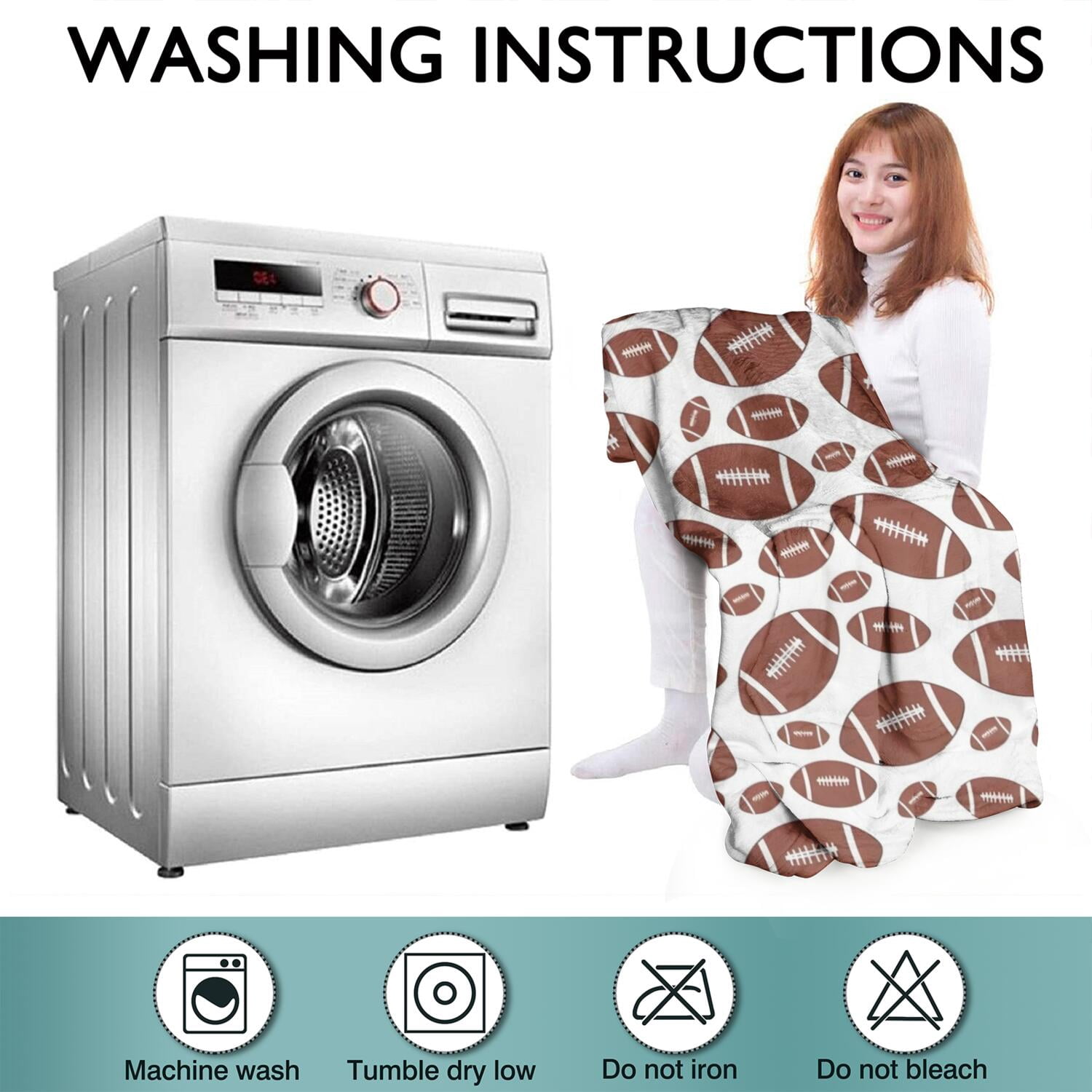 White Brown Footballs Pattern Wearable Oversized Blanket,Wearable Blanket Hoodie for Adults,Cozy Hooded Blankets with Super Pockets,Super Warm Fuzzy Pullover for Women & Men