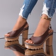 thumbnail image 3 of Platform Heels for Women Lug Sole Chunky High Heeled Sandals Peep Toe Splice Leather Adjustable Strap Pumps Brown Size 8.5, 3 of 6