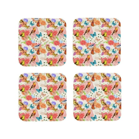 

Leather Coasters with Heat-resistant for Drinks Flowers And Birds Watercolor Cup Coasters Cup Pad Mat for Tabletop Protection Coffee Table Office Desk and Housewarming Gift