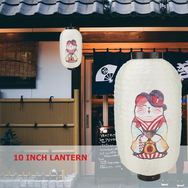 Lucky Cat Bistro Lantern al aire libre 10 pulgadas farolillos de tela japonesa decoración de pub (B)