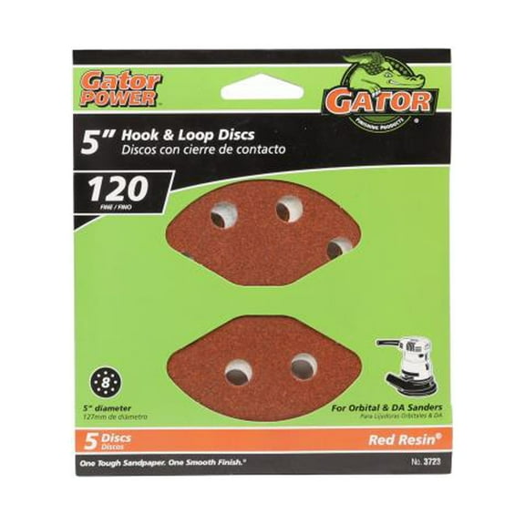 Gator 3723 Sanding Discs, Aluminum Oxide, Red Resin, 120-Grit, 5 In., 5-Pk. - Quantity 5